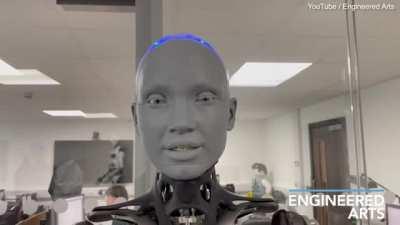 Ameca, a humanoid robot answers some questions