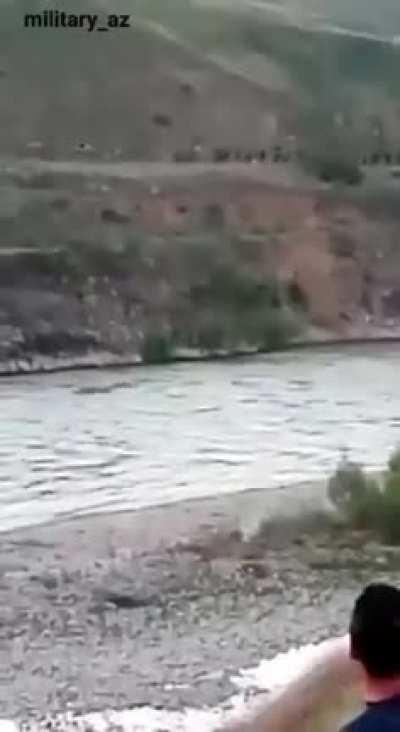 South Azerbaijanis cheering on Azerbaijani soldiers advancing today from the Iran border