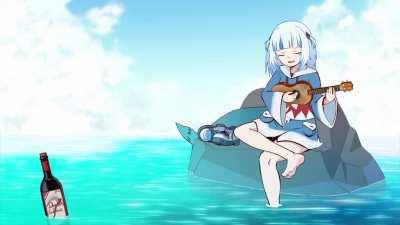 Gura plays her bgm on ukulele [2 million!]