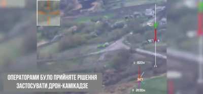 Kamikaze drone hits a Russian tank