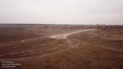 Test flight of an ornithopter (aircraft that flies by flapping its wings)