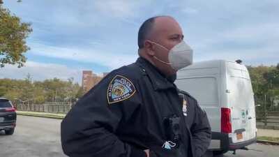 [Vid 2 of 2] Seperate angle of the 2 trump supporters who harassed and threatened voters in Brooklyn, NY. The NYPD officers on scene refused to stop them, and instead began harassing the poll workers who attempted to complain