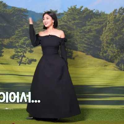 Jihyo - black dress, GQ golf