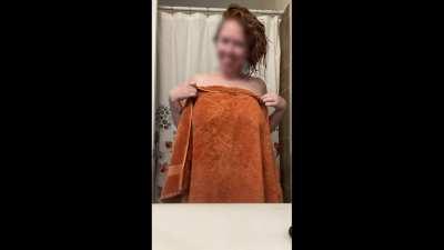 A little post shower fun. Curtains open. You watching?