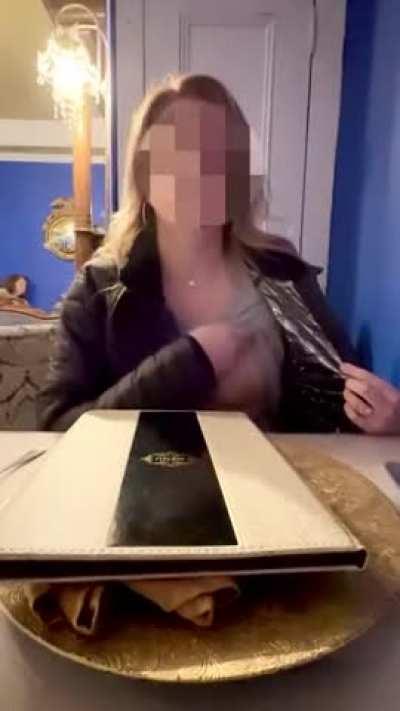 Flashing my tits in the restaurant!