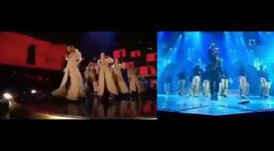 Bollywood's age old habit of copying : Beyoncé at VMAs 2006 Vs Akshay kumar at iifa awards 2007.(RIP headphone users.)