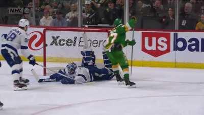 Kirill with the best non-goal you'll ever see. Between the legs off the pipe THE THRILL!!!