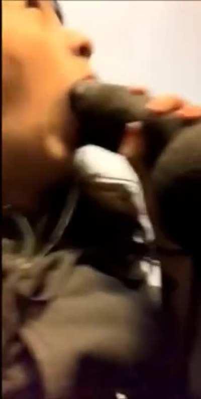 Slut sucks fat bbc in airplane toilet