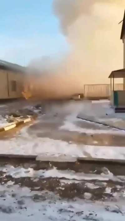 Ground POV of Ukrainian drone attack on Chechen OMON Base