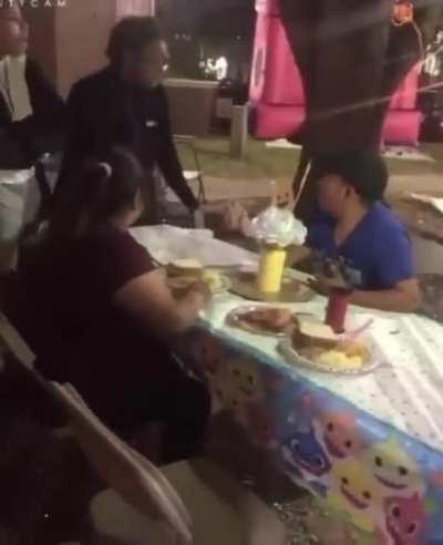 2 ladies destroy families small gathering in public apartment complex space