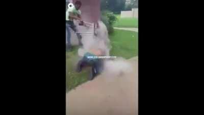 Brutal BBQ beatdown, homie gets rocked!!