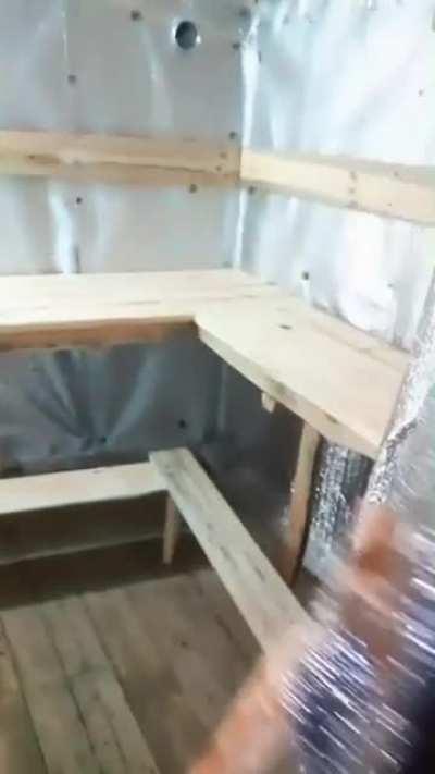 Ukrainian soldiers built a sauna within their trenches. My guess is winter is gonna be easy to live by.