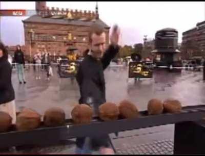 To Break A World Record And Break 81 Coconuts In 15 Seconds By A Danish Karate Champ (2008)