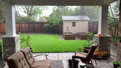My cozy backyard space in the rain