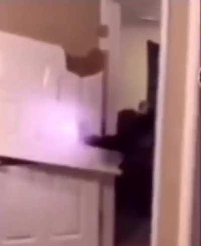 Stu with his wall breaking gadget