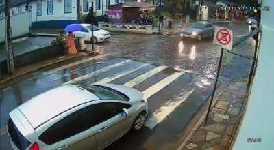 Pedestrian, check out the car at the zebra crossing!