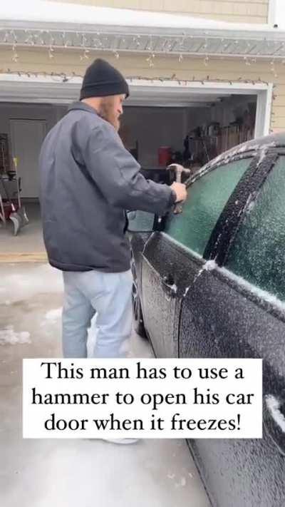 Using a hammer to get into a frozen car