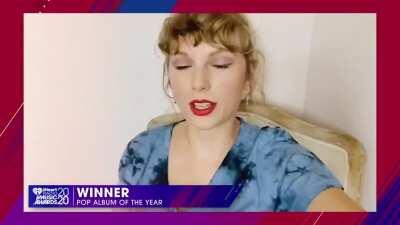 Taylor accepting her iHeartRadio 2020 Pop Album of the Year Award for Lover