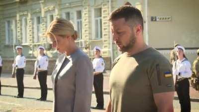 President Zelensky and First Lady Olena Zelenska pay their respects to fallen soldiers on the occasion of Ukraine's Independence Day
