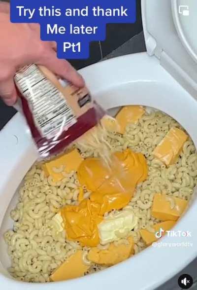 Mac and Cheese in a toilet bowl