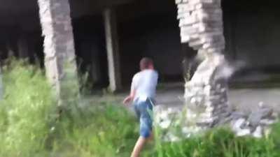 Guy Collapses Building