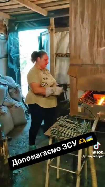 Ukrainian women from Cherkasy region help the Ukrainian Army: they have learned how to make metallic brackets to reinforce dugouts.