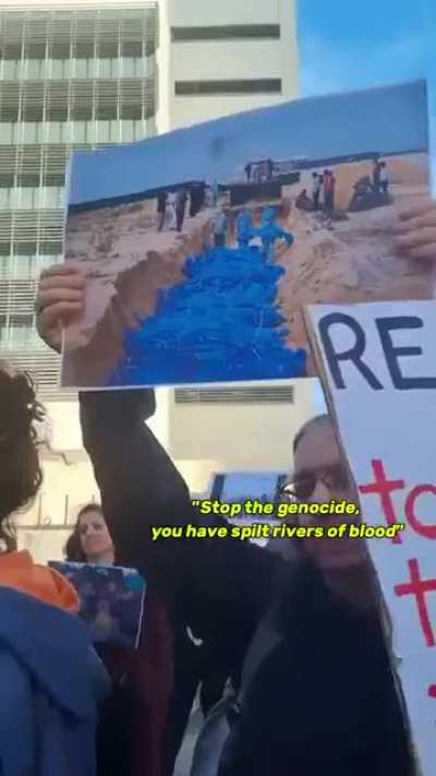 Protest freakout, Ministry of Defense employees in Israel getting reminded of an occupation and genocide. 