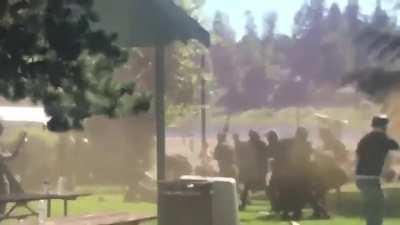 Proud Boys clash against counter protestors today in Oregon City park