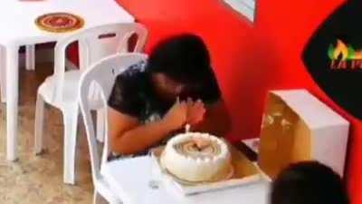 This lady was celebrating her birthday — by herself — until she was joined by other patrons and staff once they realize she's celebrating all alone. Humanity.