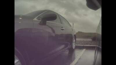 Strong winds and carelessness = deep door dent and no recourse