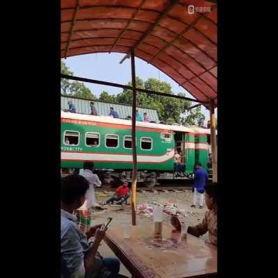 Taking selfie with train