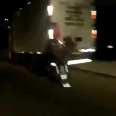 Idiot doing one wheelie.