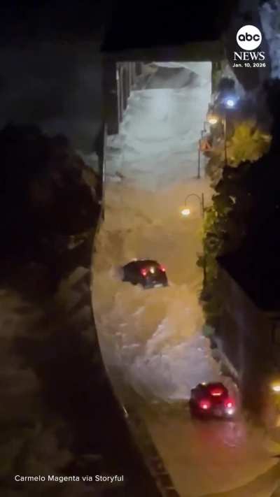 Motorists were forced to turn around as monster waves smashed onto a coastal road in Italy’s Calabria region over the weekend