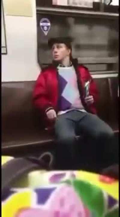 Hmmm, this subway creature couldn't think of anything better than to break the glass!