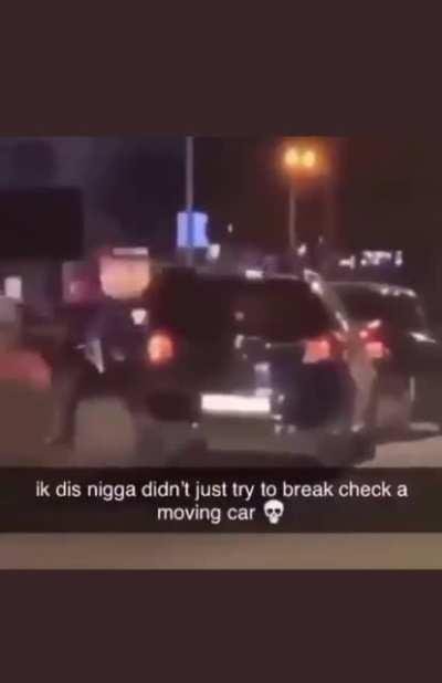 Guy tries to play chicken with car...**not my post, got it from Twitter, sorry if repost. Also sorry for potato quality video lol.**
