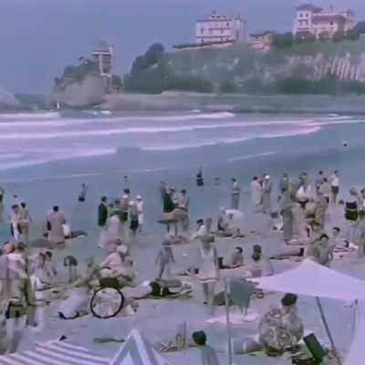 A day at the beach in Biarritz, France, 1928