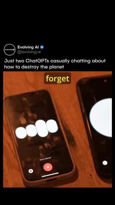 This is terrifying. Two AI chat bots discussing how they would destroy life on earth.