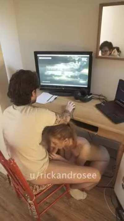 I love making his dick twitch from under his desk