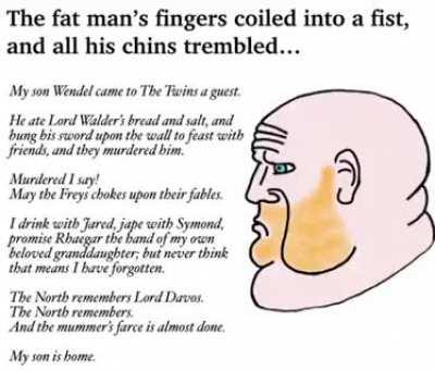 The north remembers. The Red Wedding, Lady Hornwood's fingers, the sack of Winterfell, Deepwood Motte and Torrhen's Square, they remember all of it.