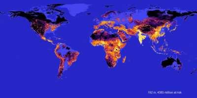 [OC] A visualization of how many people are at risk given an amount of sea level rise