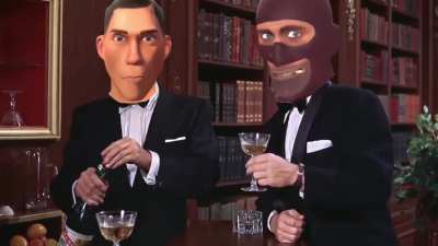 Spy (Bing Crosby) and Scout (Frank Sinatra) sing together, slightly animated