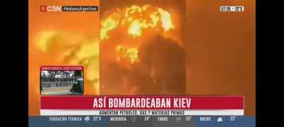 C5N siendo C5N. Muestran uno de los POV de la explosion en Tiajin (2015) afirmando que se trata del bombardeo a Kiev.