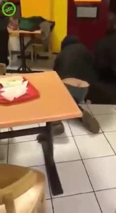 Two drunks meet their match after the pair cause a disturbance inside a shop