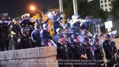 APD gets water splashed on them and immediately fires into the crowd.