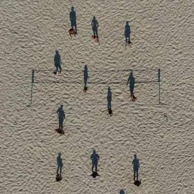 Volleyball game from directly overhead