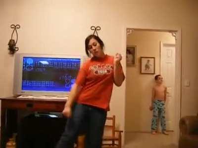 Little stupid photobombs sister's dancing