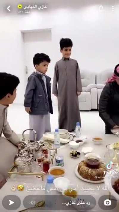 Young boy reprimands guests for overworking his mum