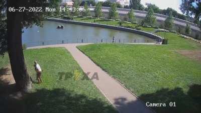 Ukraine mall hit by Russian missiles, leaves at least 13 dead. Footage is from a CCTV at a nearby pond.