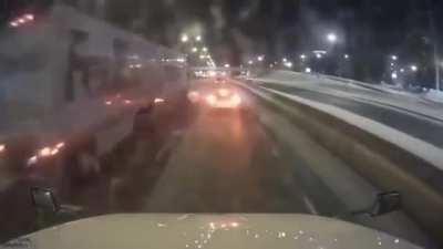 Idiot cuts in front of a truck, then brake checks