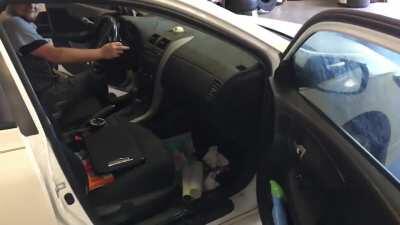 Discovered abnormal washer sprayer operation during state safety inspection.